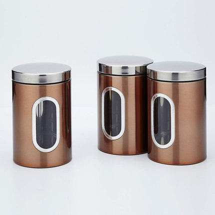 3PCS Stainless Steel Storage Jars With Clear Window Sealed For Kitchen Dry Food