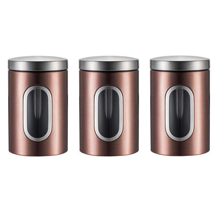 3PCS Stainless Steel Storage Jars With Clear Window Sealed For Kitchen Dry Food