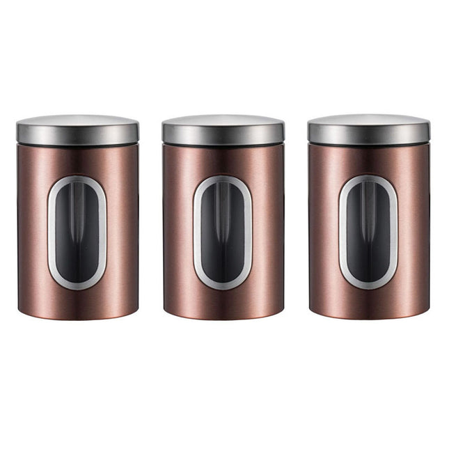 3PCS Stainless Steel Storage Jars With Clear Window Sealed For Kitchen Dry Food