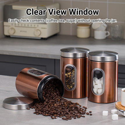 3PCS Stainless Steel Storage Jars With Clear Window Sealed For Kitchen Dry Food
