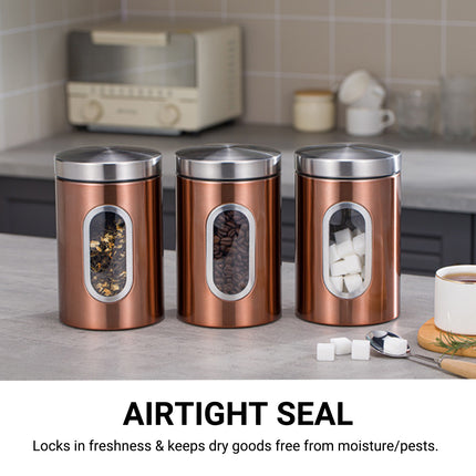 3PCS Stainless Steel Storage Jars With Clear Window Sealed For Kitchen Dry Food