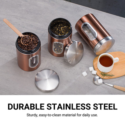 3PCS Stainless Steel Storage Jars With Clear Window Sealed For Kitchen Dry Food