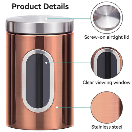 3PCS Stainless Steel Storage Jars With Clear Window Sealed For Kitchen Dry Food