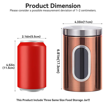 3PCS Stainless Steel Storage Jars With Clear Window Sealed For Kitchen Dry Food