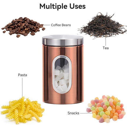 3PCS Stainless Steel Storage Jars With Clear Window Sealed For Kitchen Dry Food