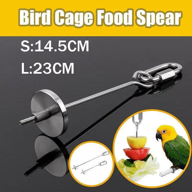 Stainless Steel Bird Parrot Cage Skewer Food Spear Fruit Holder Toy up to 23cm - Aimall