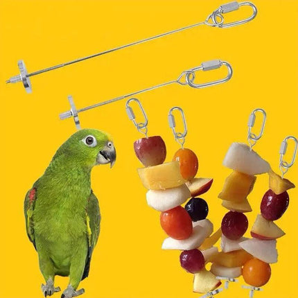 Stainless Steel Bird Parrot Cage Skewer Food Spear Fruit Holder Toy up to 23cm - Aimall