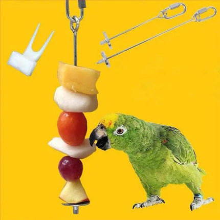 Stainless Steel Bird Parrot Cage Skewer Food Spear Fruit Holder Toy up to 23cm - Aimall