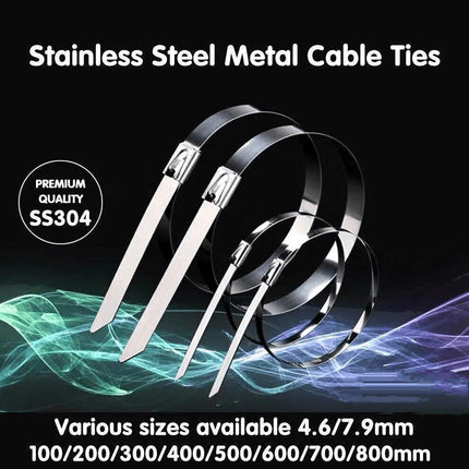 Stainless Steel Cable Ties SS304 Marine Grade Zip Strap Locking Wrap 100-800mm - Aimall