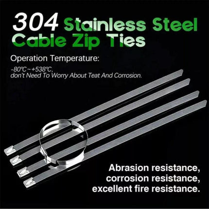Stainless Steel Cable Ties SS304 Marine Grade Zip Strap Locking Wrap 100-800mm - Aimall