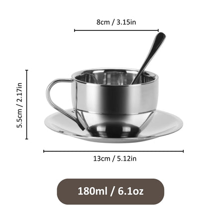 180ml Stainless Steel Coffee Cup Set 3PCS  Durable for Home Office Espresso Use