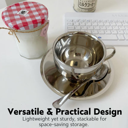 180ml Stainless Steel Coffee Cup Set 3PCS  Durable for Home Office Espresso Use