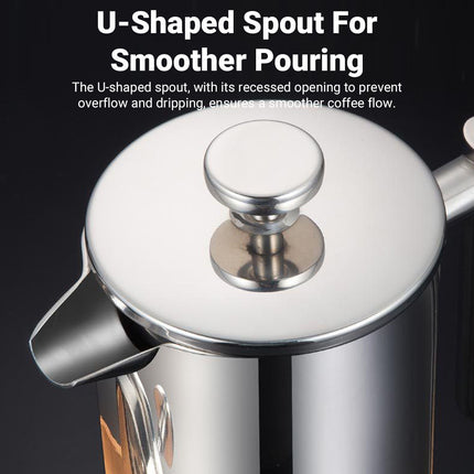 French Press Coffee Pot 600ml 304 Stainless Steel for Home Office Tea Coffee