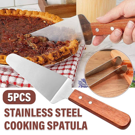 Stainless Steel Cooking Spatulas Wooden Handle 5 Pack
