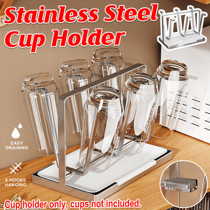Drying Stainless Steel Cup Holder 6 Hook for Coffee Mug Glass Bottle Cup Durable