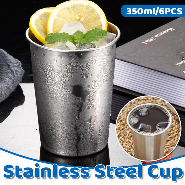 6PCS Stainless Steel Cups 350ml Bar Glass Food-Grade for Pub Party Wedding Use