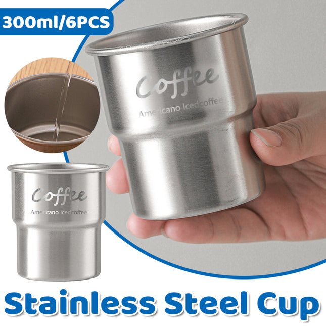 6PCS Stainless Coffee Steel Cups 300ml Portable Food-Grade for Home Office Cafe