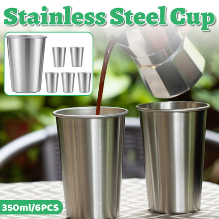 6PCS Stainless Steel Cups 350ml Bar Glass Food-Grade for Pub Party Wedding Use