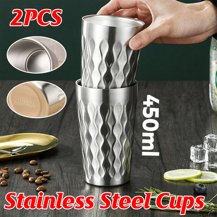 2PCS Stainless Steel Cups 450ml Double Wall Insulated for Hot Cold Drinks Use