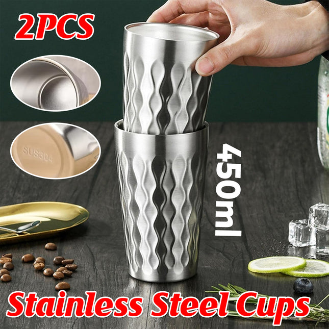 2PCS Stainless Steel Cups 450ml Double Wall Insulated for Hot Cold Drinks Use