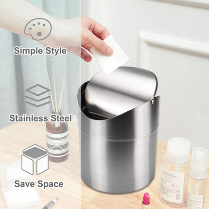 Stainless Steel Mini Desktop Wastebasket Organizer Compact Waste Bin for Office