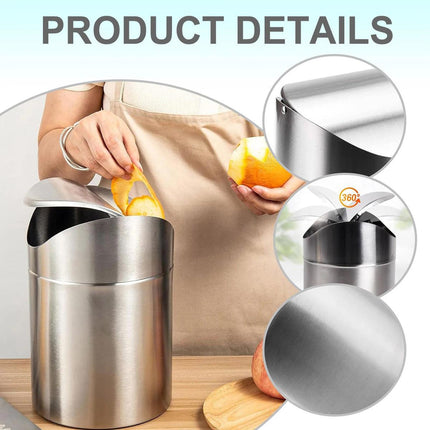 Stainless Steel Mini Desktop Wastebasket Organizer Compact Waste Bin for Office