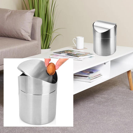 Stainless Steel Mini Desktop Wastebasket Organizer Compact Waste Bin for Office