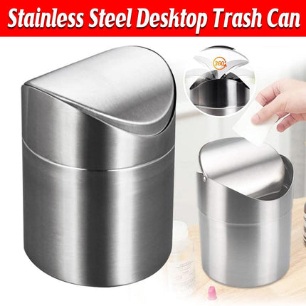 Stainless Steel Mini Desktop Wastebasket Organizer Compact Waste Bin for Office