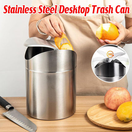 Stainless Steel Mini Desktop Wastebasket Organizer Compact Waste Bin for Office