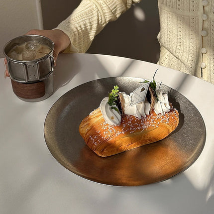 8 Pcs Stainless Steel Round Dessert Plates Set 26cm Non Slip Cake Snack Serving