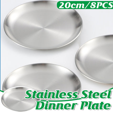 Stainless Steel Dinner Plates 8 Piece Set 20cm Round Plates Durable