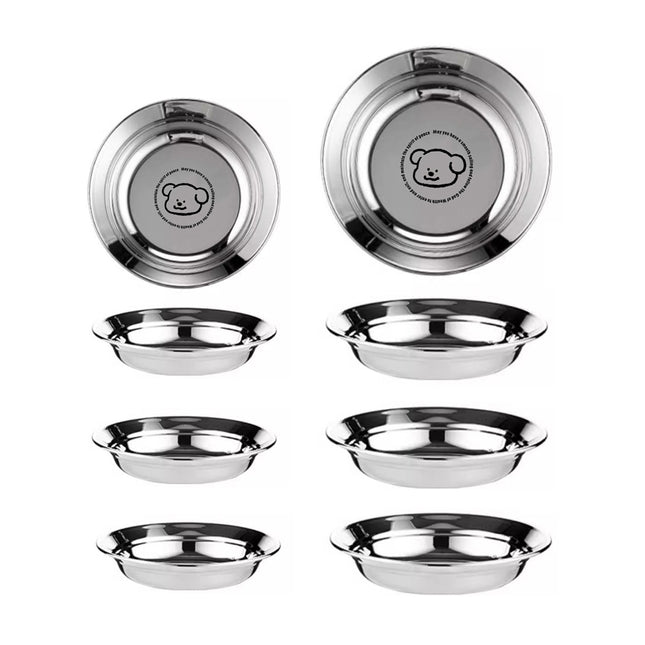 8PCS Stainless Steel Round Plate Cute Cartoon Dinnerware 2 Sizes