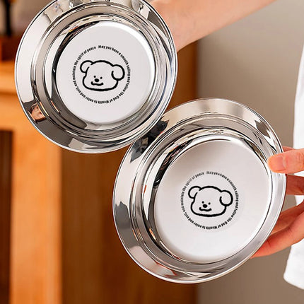 8PCS Stainless Steel Round Plate Cute Cartoon Dinnerware 2 Sizes