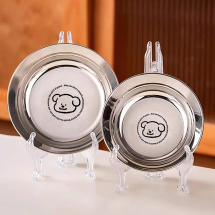 8PCS Stainless Steel Round Plate Cute Cartoon Dinnerware 2 Sizes