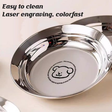 8PCS Stainless Steel Round Plate Cute Cartoon Dinnerware 2 Sizes