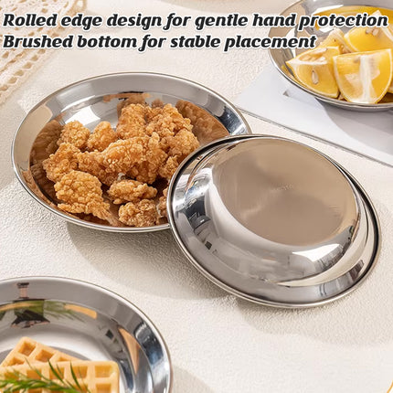 8PCS Stainless Steel Round Plate Cute Cartoon Dinnerware 2 Sizes