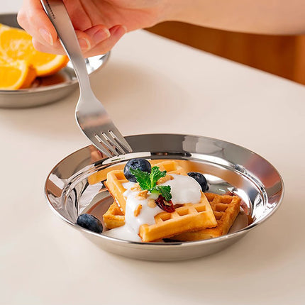8PCS Stainless Steel Round Plate Cute Cartoon Dinnerware 2 Sizes