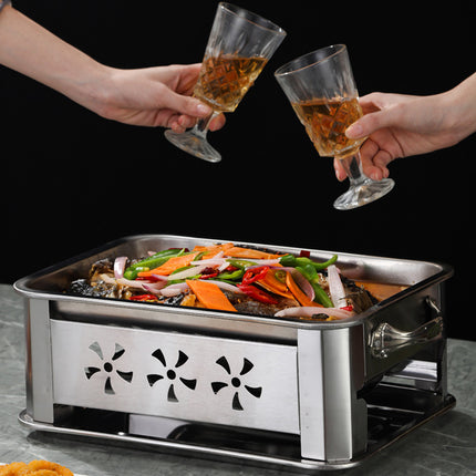 Stainless Steel Fish Grill Barbecue Pan with Dual Fuel Heating Trays