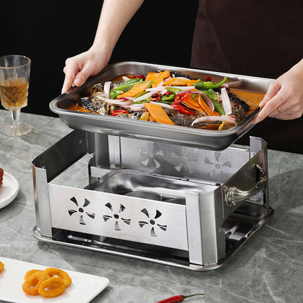 Stainless Steel Fish Grill Barbecue Pan with Dual Fuel Heating Trays