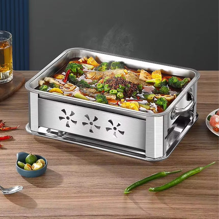 Stainless Steel Fish Grill Barbecue Pan with Dual Fuel Heating Trays