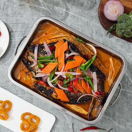 Stainless Steel Fish Grill Barbecue Pan with Dual Fuel Heating Trays