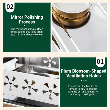 Stainless Steel Fish Grill Barbecue Pan with Dual Fuel Heating Trays