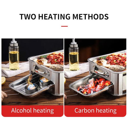 Stainless Steel Fish Grill Barbecue Pan with Dual Fuel Heating Trays