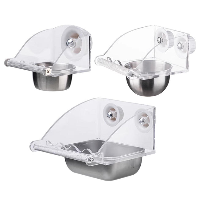 Parrot Stainless Steel Food Bowl Bird Feeder Cage Hanging Dish for Pet Birds