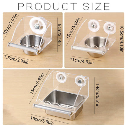 Parrot Stainless Steel Food Bowl Bird Feeder Cage Hanging Dish for Pet Birds