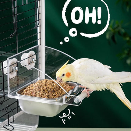 Parrot Stainless Steel Food Bowl Bird Feeder Cage Hanging Dish for Pet Birds