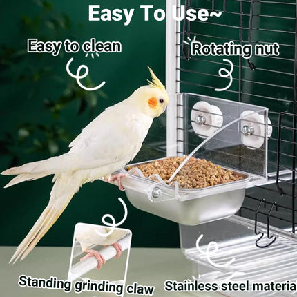 Parrot Stainless Steel Food Bowl Bird Feeder Cage Hanging Dish for Pet Birds