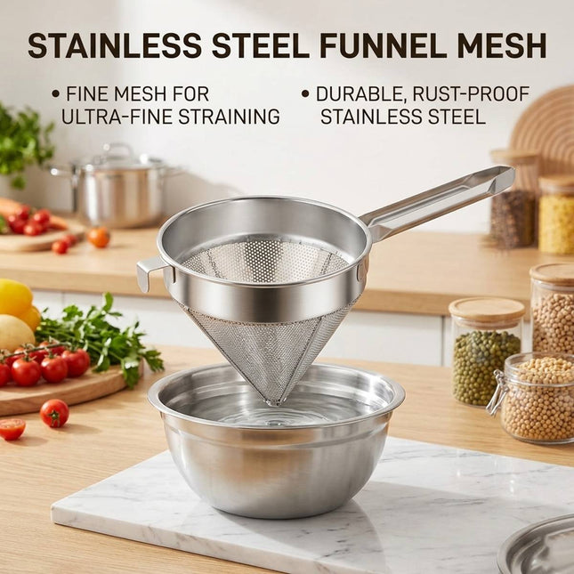 Stainless Steel Cone Mesh Strainer L Hook 21.5cm