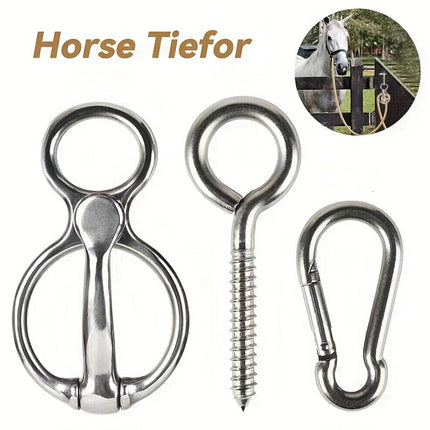 Stainless Steel Horse Tie Ring 3 Piece Set with Snap Hook and Eye Bolt Screw