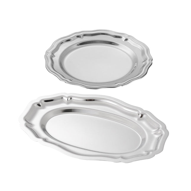 2PCS Stainless Steel Lace Dessert Plate 2 Sizes for Home Party Decor